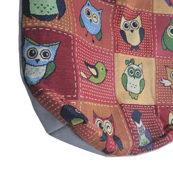 Unbranded Owl Tote Bag Canvas Patchwork Gray Striped Handles - Picture 2 of 7
